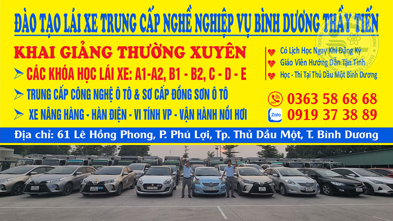 đào tạo lái xe ô tô trung cấp nghề nghiệp vụ bình dương thầy tiến